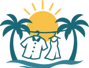 Sunshine State Dry Cleaners logo, a sun over palm trees and a clothesline